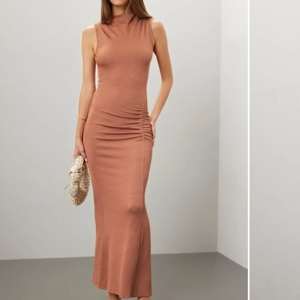 SUBOO Vega Rouched Front Midi Dress XS